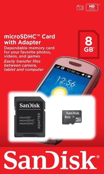 Cartão de Memoria 8 GB Micro Sd + Adaptador.